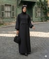 URBAN MODEST Fermuarlı Ribana Detaylı Kaban Siyah