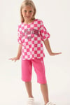 U.S. Polo Assn Lisanslı Plaid Toz Pembe Kız Çocuk Kapri Takım