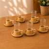 12 Parça Çay Seti - Bambu Bardak Altığı - Çift Cidarlı Cam - 150 ml