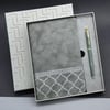 Gri Renk Defter Ve Metal Roller Kalem Seti