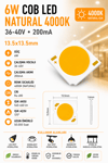 6W COB LED NATURAL 4000K 36-40V 200MA 13.5*13.5mm 