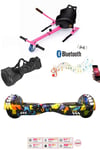 Elektrikli Kaykay Scooter Akıllı Denge Hoverboard + HoverKart + Çanta FULL LEDLİ EXTREM PAKET D08