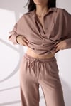 Asimetrik Kesim Dügmeli Takım Natural Bej