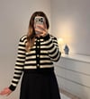 Oversize Fit Bisiklet Yaka Düğmeli Crop Triko Siyah
