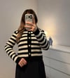 Oversize Fit Bisiklet Yaka Düğmeli Crop Triko Siyah