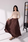 Pileli Kırışık Kumaş Etek Kahve