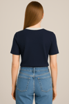 Yaka Detaylı Pamuklu Basic T-shirt Lacivert