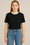 Yaka Detaylı Pamuklu Basic T-shirt Siyah