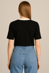 Yaka Detaylı Pamuklu Basic T-shirt Siyah