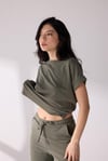 Yandan Yırtmaç Detaylı T-shirt Pantolon Takım Yeşil
