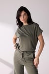 Yandan Yırtmaç Detaylı T-shirt Pantolon Takım Yeşil