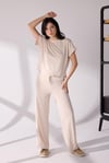 Yandan Yırtmaç Detaylı T-shirt Pantolon Takım Bej