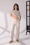 Yandan Yırtmaç Detaylı T-shirt Pantolon Takım Bej
