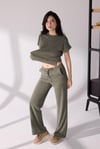 Yandan Yırtmaç Detaylı T-shirt Pantolon Takım Yeşil