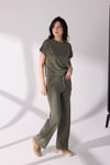 Yandan Yırtmaç Detaylı T-shirt Pantolon Takım Yeşil