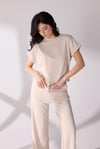 Yandan Yırtmaç Detaylı T-shirt Pantolon Takım Bej