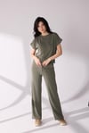 Yandan Yırtmaç Detaylı T-shirt Pantolon Takım Yeşil