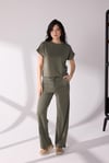 Yandan Yırtmaç Detaylı T-shirt Pantolon Takım Yeşil