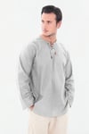 Oversize Erkek Gömlek – İpli Yakasız %100 Pamuk-GriOversize Erkek Gömlek – İpli Yakasız %100 Pamuk GOMLEKİP-01OVERSİZE GÖMLEK İPLİSUFFA