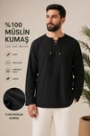 Oversize Erkek Müslin Gömlek – İpli Yakasız %100 Pamuk-SiyahOversize Erkek Gömlek – İpli Yakasız %100 Pamuk GOMLEKİP-01OVERSİZE GÖMLEK İPLİSUFFA