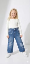 Mavi Nakışlı Denim Pantolon