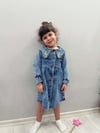 Yakası Nakış İşlemeli Denim Elbise