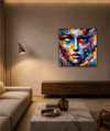 Super Colorful Face | Yağlı Boya Dokulu Tablo - Portre Duvar Tablosu | TablomGelsin