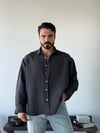 Aline Oversize Çizgili Antrasit Gömlek