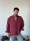 Aline Oversize Çizgili Bordo Gömlek