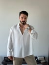 Edoras Yarı Oversize Desenli Beyaz Gömlek