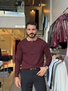 Falk Bordo Henley Yaka Tişört