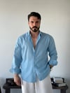 Lorenti Linen Karışımlı Mavi Gömlek
