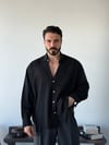 Lorien Oversize Çizgili Siyah Keten Gömlek