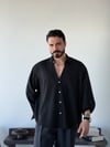 Lorien Oversize Çizgili Siyah Keten Gömlek