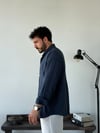 Lorien Oversize Çizgili Viscon Keten Lacivert Gömlek