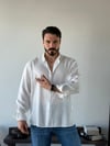 Minas Yarı Oversize Desenli Beyaz Gömlek