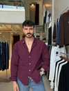 Ohio Yarı Oversize %100 Pamuk Bordo Gömlek