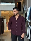 Ohio Yarı Oversize %100 Pamuk Bordo Gömlek