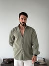 Ohio Yarı Oversize %100 Pamuk Haki Gömlek
