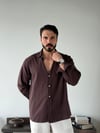 Ohio Yarı Oversize %100 Pamuk Kahve Gömlek