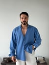 Ohio Yarı Oversize %100 Pamuk Saks Gömlek