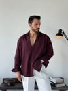 Soprano Oversize Çizgili Bordo Gömlek