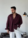 Soprano Oversize Çizgili Bordo Gömlek