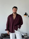 Soprano Oversize Çizgili Bordo Gömlek