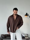 Soprano Oversize Çizgili Kahve Gömlek