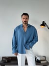 Soprano Oversize Çizgili Mavi Gömlek