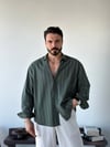 Valeria Oversize Haki Keten Gömlek