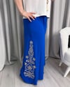 Aura Nakışlı Pantolon Saks Mavi