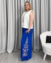 Aura Nakışlı Pantolon Saks Mavi