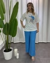 Beyaz Turkuaz Baskılı T-Shirt